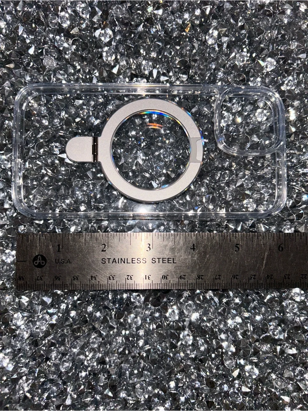 iPhone 15 Clear Phone Case with Silver Ring Stand